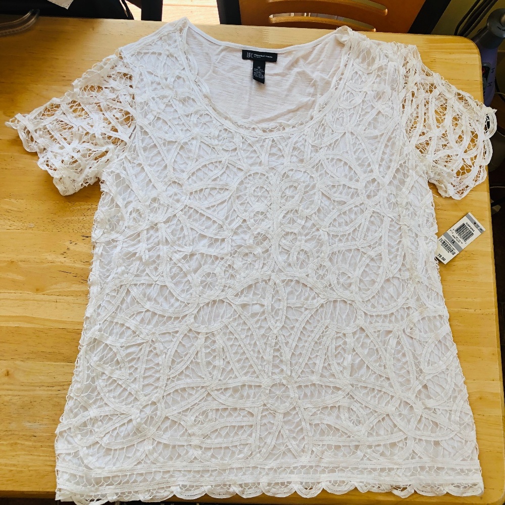 INC WHITE TOP WITH CROCHETED FRONT 1X NEW W/TAGS
